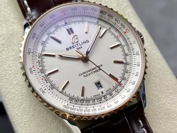 Breitling Navitimer Automatic 41mm SS BLSF Ice White Dial on Brown Leather Strap A2824 V2 - Super Clone Watch | 1:1 Best Version