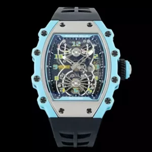 RICHARD MILLE RM21-02 Tourbillon Blue Quartz Fiber  RMF Best Edition on Black Rubber Strap - Super Clone Watch | 1:1 Best Version