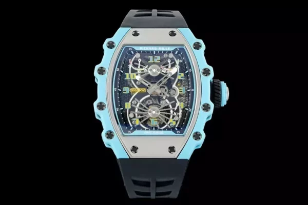 RICHARD MILLE RM21-02 Tourbillon Blue Quartz Fiber  RMF Best Edition on Black Rubber Strap - Super Clone Watch | 1:1 Best Version