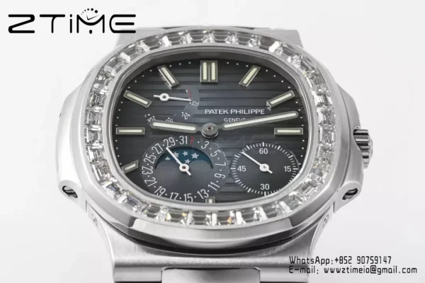 Patek Philippe Nautilus 5712 SS PPF Factory  1:1 Best Edition Blue Dial Diamonds Bezel V3 - Super Clone Watch | 1:1 Best Version