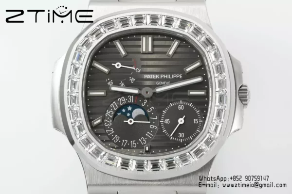 Patek Philippe Nautilus 5712 SS PPF Factory 1:1 Best Edition Gray Dial Diamonds Bezel  V3 - Super Clone Watch | 1:1 Best Version