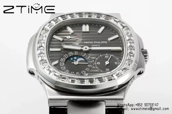 Patek Philippe Nautilus 5712 SS PPF Factory 1:1 Best Edition Gray Dial Diamonds Bezel  V3 - Super Clone Watch | 1:1 Best Version