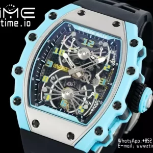 RICHARD MILLE RM21-02 Tourbillon Blue Quartz Fiber  RMF Best Edition on Black Rubber Strap - Super Clone Watch | 1:1 Best Version