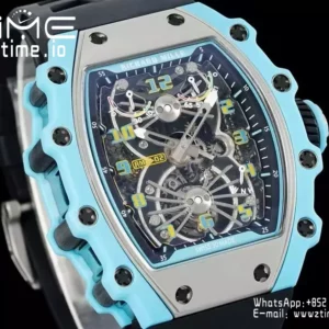 RICHARD MILLE RM21-02 Tourbillon Blue Quartz Fiber  RMF Best Edition on Black Rubber Strap - Super Clone Watch | 1:1 Best Version