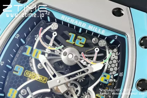RICHARD MILLE RM21-02 Tourbillon Blue Quartz Fiber  RMF Best Edition on Black Rubber Strap - Super Clone Watch | 1:1 Best Version