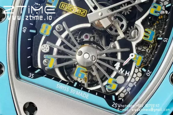 RICHARD MILLE RM21-02 Tourbillon Blue Quartz Fiber  RMF Best Edition on Black Rubber Strap - Super Clone Watch | 1:1 Best Version