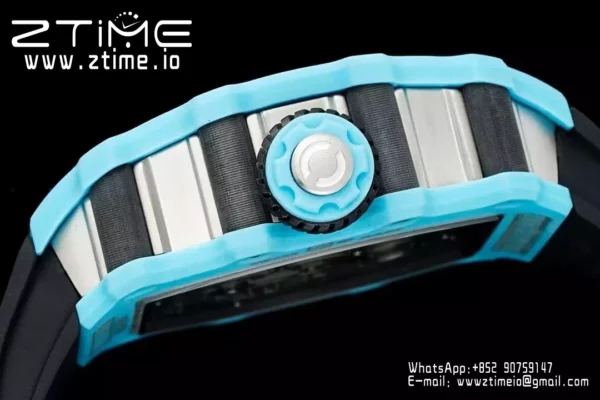 RICHARD MILLE RM21-02 Tourbillon Blue Quartz Fiber  RMF Best Edition on Black Rubber Strap - Super Clone Watch | 1:1 Best Version
