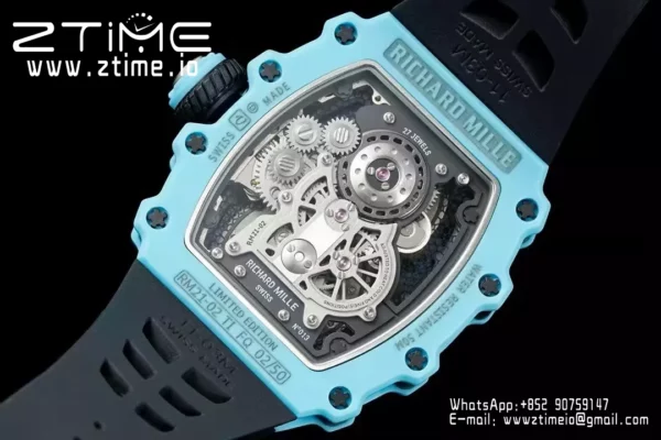 RICHARD MILLE RM21-02 Tourbillon Blue Quartz Fiber  RMF Best Edition on Black Rubber Strap - Super Clone Watch | 1:1 Best Version