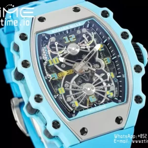 RICHARD MILLE RM21-02 Tourbillon Blue Quartz Fiber  RMF Best Edition on Blue Rubber Strap - Super Clone Watch | 1:1 Best Version