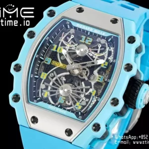 RICHARD MILLE RM21-02 Tourbillon Blue Quartz Fiber  RMF Best Edition on Blue Rubber Strap - Super Clone Watch | 1:1 Best Version
