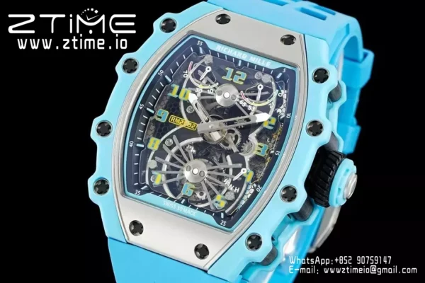 RICHARD MILLE RM21-02 Tourbillon Blue Quartz Fiber  RMF Best Edition on Blue Rubber Strap - Super Clone Watch | 1:1 Best Version