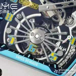 RICHARD MILLE RM21-02 Tourbillon Blue Quartz Fiber  RMF Best Edition on Blue Rubber Strap - Super Clone Watch | 1:1 Best Version