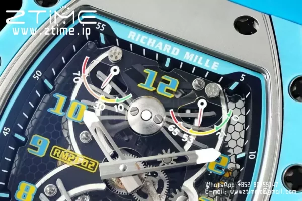 RICHARD MILLE RM21-02 Tourbillon Blue Quartz Fiber  RMF Best Edition on Blue Rubber Strap - Super Clone Watch | 1:1 Best Version