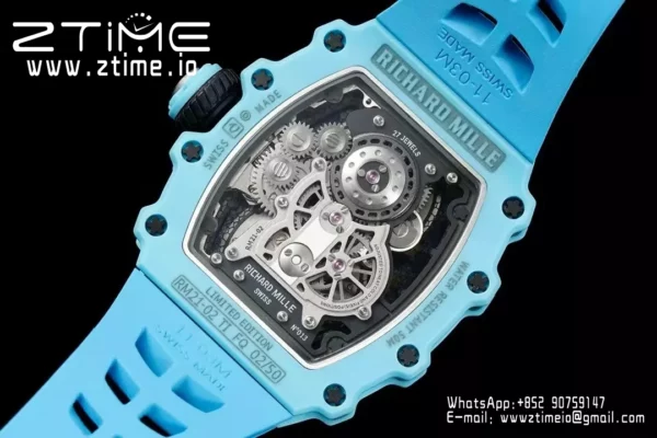 RICHARD MILLE RM21-02 Tourbillon Blue Quartz Fiber  RMF Best Edition on Blue Rubber Strap - Super Clone Watch | 1:1 Best Version