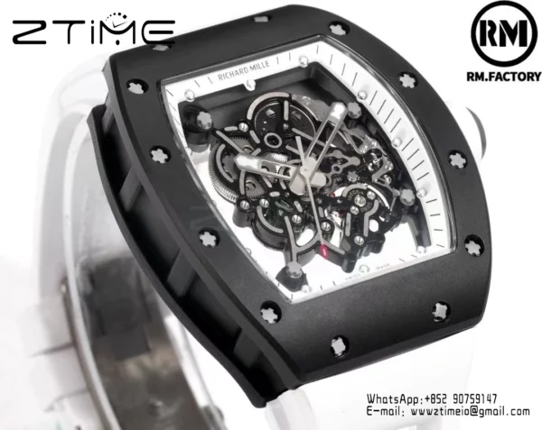 Richard Mille RM055 Black Ceramic RMF 1:1 Best Edition on White Rubber Strap RMUL2 Super Clone - Super Clone Watch | 1:1 Best Version