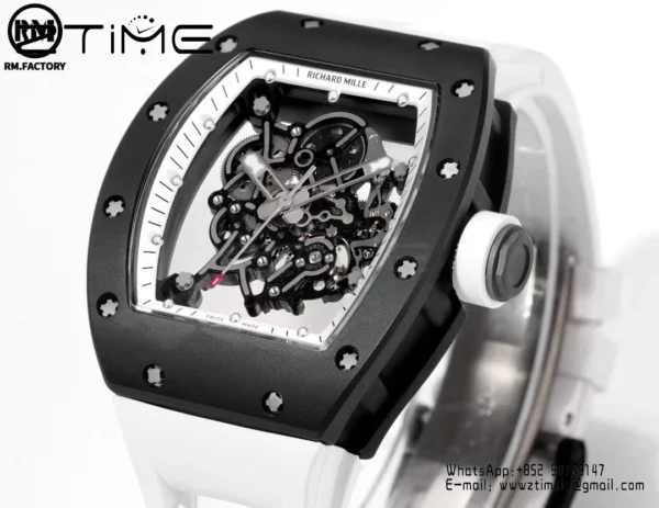 Richard Mille RM055 Black Ceramic RMF 1:1 Best Edition on White Rubber Strap RMUL2 Super Clone - Super Clone Watch | 1:1 Best Version