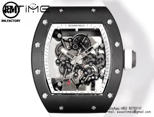 Richard Mille RM055 Black Ceramic RMF 1:1 Best Edition on White Rubber Strap RMUL2 Super Clone - Super Clone Watch | 1:1 Best Version