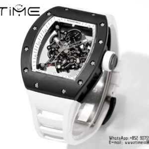 Richard Mille RM055 Black Ceramic RMF 1:1 Best Edition on White Rubber Strap RMUL2 Super Clone - Super Clone Watch | 1:1 Best Version