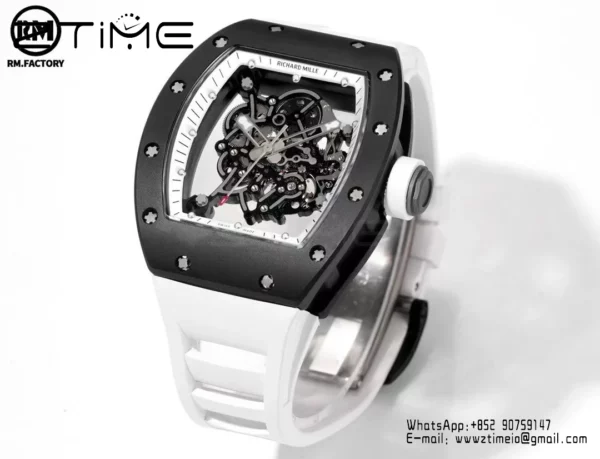 Richard Mille RM055 Black Ceramic RMF 1:1 Best Edition on White Rubber Strap RMUL2 Super Clone - Super Clone Watch | 1:1 Best Version