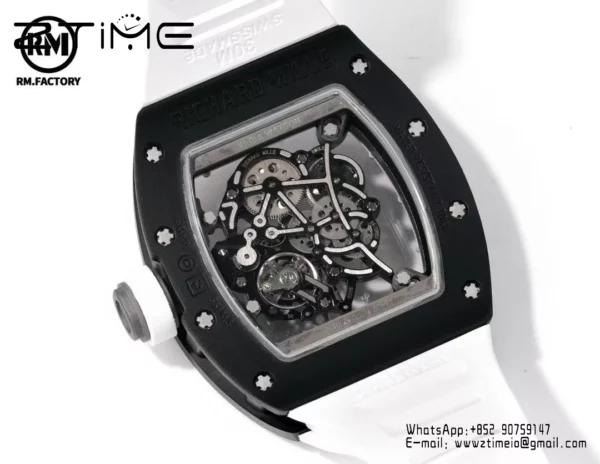 Richard Mille RM055 Black Ceramic RMF 1:1 Best Edition on White Rubber Strap RMUL2 Super Clone - Super Clone Watch | 1:1 Best Version