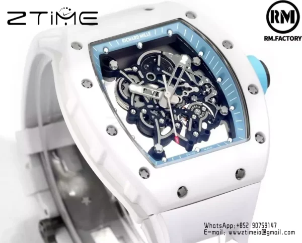 Richard Mille RM055 White Ceramic RMF 1:1 Best Edition on White Rubber Strap - Super Clone Watch | 1:1 Best Version