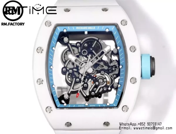 Richard Mille RM055 White Ceramic RMF 1:1 Best Edition on White Rubber Strap - Super Clone Watch | 1:1 Best Version