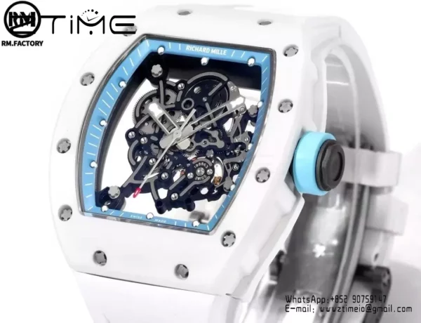 Richard Mille RM055 White Ceramic RMF 1:1 Best Edition on White Rubber Strap - Super Clone Watch | 1:1 Best Version
