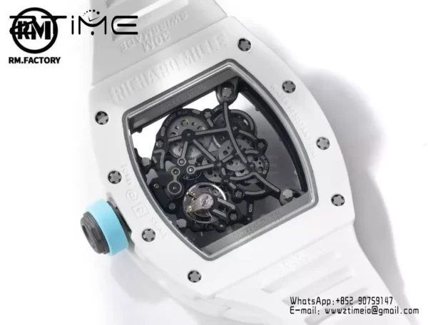 Richard Mille RM055 White Ceramic RMF 1:1 Best Edition on White Rubber Strap - Super Clone Watch | 1:1 Best Version