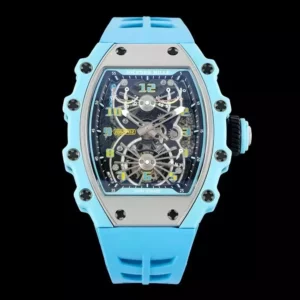 RICHARD MILLE RM21-02 Tourbillon Blue Quartz Fiber  RMF Best Edition on Blue Rubber Strap - Super Clone Watch | 1:1 Best Version