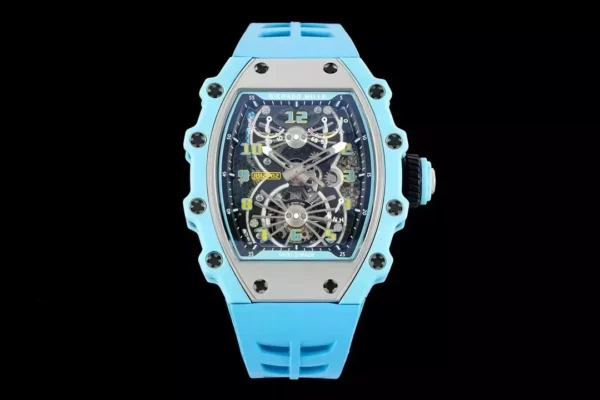 RICHARD MILLE RM21-02 Tourbillon Blue Quartz Fiber  RMF Best Edition on Blue Rubber Strap - Super Clone Watch | 1:1 Best Version