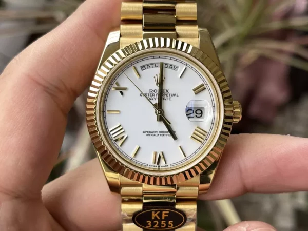 Rolex Day Date 40 YG 228238 KF 1:1 Best Edition White Roman Dial  (Gain Weight) - Super Clone Watch | 1:1 Best Version