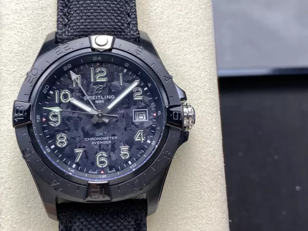 Breitling Avenger Automatic GMT 44 BLS Factory 1:1 Best Edition Black Dial Black Nylon Strap - Super Clone Watch | 1:1 Best Version