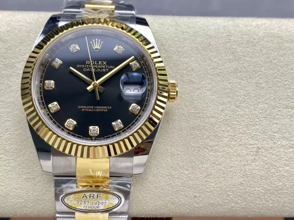 Rolex DateJust 126333-0005 41mm ARF 1:1 Best Edition Black Diamonds Dial on Oyster Bracelet  (Tungsten Heavy Versio) - Super Clone Watch | 1:1 Best Version