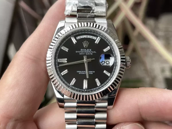 Rolex Day Date 40 SS 228239 KF 1:1 Best Edition Black Crystal Dial (Gain Weight) - Super Clone Watch | 1:1 Best Version
