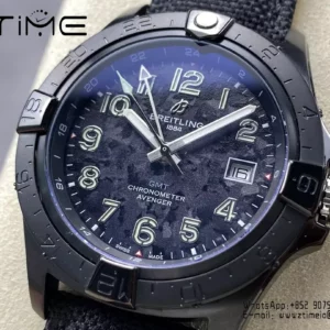 Breitling Avenger Automatic GMT 44 BLS Factory 1:1 Best Edition Black Dial Black Nylon Strap - Super Clone Watch | 1:1 Best Version