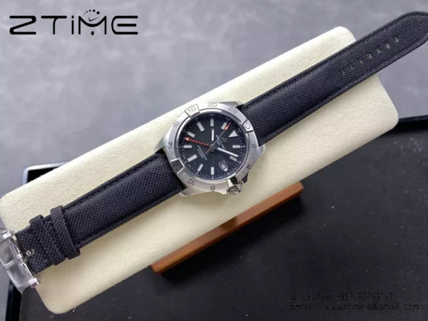 Breitling Avenger Automatic GMT 44 BLS Factory 1:1 Best Edition Black Dial Red GMT Black Nylon Strap - Super Clone Watch | 1:1 Best Version