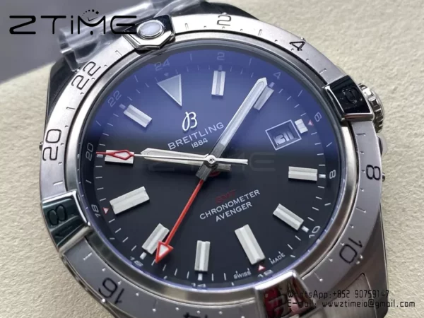 Breitling Avenger Automatic GMT 44 BLS Factory 1:1 Best Edition Schwarzes Zifferblatt Rot Gmt SS Armband - Super Clone Watch | 1:1 Best Version