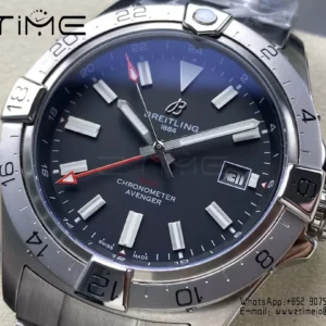 Breitling Avenger Automatic GMT 44 BLS Factory 1:1 Best Edition Schwarzes Zifferblatt Rot Gmt SS Armband - Super Clone Watch | 1:1 Best Version