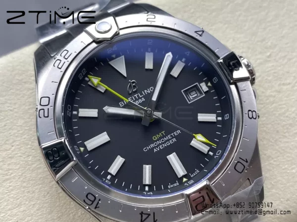 Breitling Avenger Automatic GMT 44 BLS Factory 1:1 Best Edition Black Dial SS Bracelet - Super Clone Watch | 1:1 Best Version