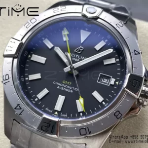 Breitling Avenger Automatic GMT 44 BLS Factory 1:1 Best Edition Black Dial SS Bracelet - Super Clone Watch | 1:1 Best Version