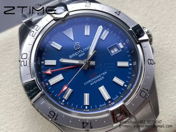 Breitling Avenger Automatic GMT 44 BLS Factory 1:1 Best Edition Blue Dial SS Bracelet - Super Clone Watch | 1:1 Best Version