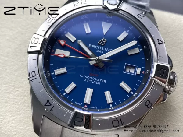 Breitling Avenger Automatic GMT 44 BLS Factory 1:1 Best Edition Blue Dial SS Bracelet - Super Clone Watch | 1:1 Best Version