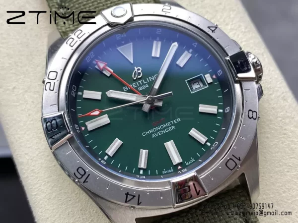 Breitling Avenger Automatic GMT 44 BLS Factory 1:1 Best Edition Green Dial Green Nylon Strap - Super Clone Watch | 1:1 Best Version