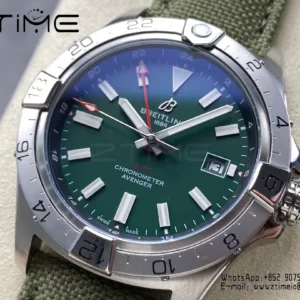 Breitling Avenger Automatic GMT 44 BLS Factory 1:1 Best Edition Green Dial Green Nylon Strap - Super Clone Watch | 1:1 Best Version