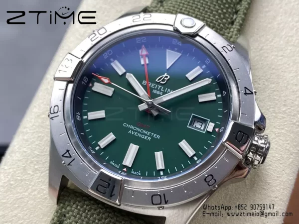 Breitling Avenger Automatic GMT 44 BLS Factory 1:1 Best Edition Green Dial Green Nylon Strap - Super Clone Watch | 1:1 Best Version