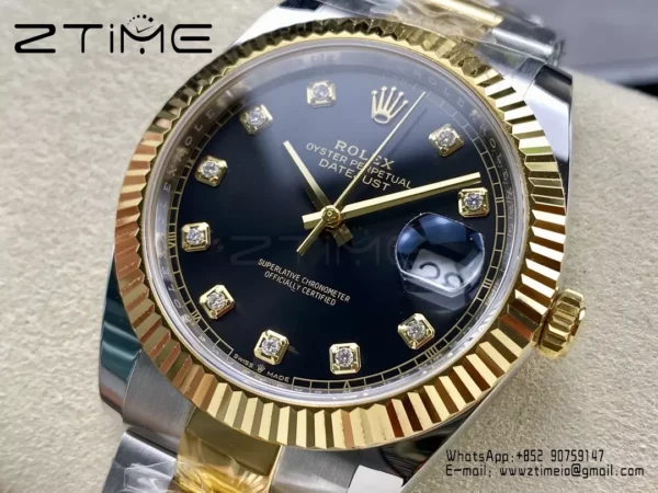 Rolex DateJust 126333-0005 41mm ARF 1:1 Best Edition Black Diamonds Dial on Oyster Bracelet  (Tungsten Heavy Versio) - Super Clone Watch | 1:1 Best Version