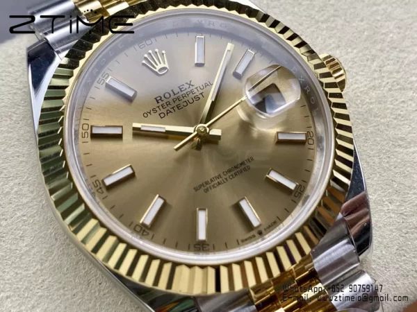 Rolex DateJust 126333-0010 41mm ARF 1:1 Best Edition YG Stick Dial on Jubilee Bracelet (Tungsten Heavy Versio) - Super Clone Watch | 1:1 Best Version