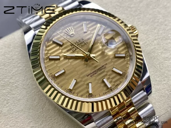 Rolex DateJust 126333-0012 41mm ARF 1:1 Best Edition YG Textured Stick Dial on Jubilee Bracelet (Tungsten Heavy Versio) - Super Clone Watch | 1:1 Best Version