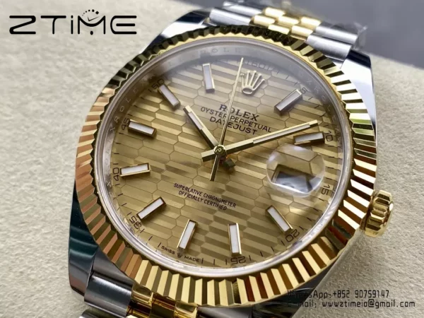 Rolex DateJust 126333-0012 41mm ARF 1:1 Best Edition YG Textured Stick Dial on Jubilee Bracelet (Tungsten Heavy Versio) - Super Clone Watch | 1:1 Best Version