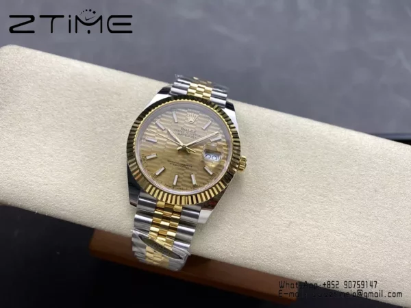 Rolex DateJust 126333-0012 41mm ARF 1:1 Best Edition YG Textured Stick Dial on Jubilee Bracelet (Tungsten Heavy Versio) - Super Clone Watch | 1:1 Best Version